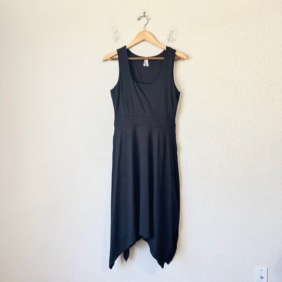 PACT Midi Tank Dress Black Sleeveless Asymmetric Stretch High Low Gothic - Picture 1 of 10